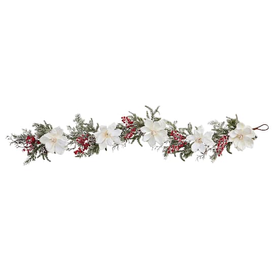 5ft. Frosted Magnolia &#x26; Berry Garland